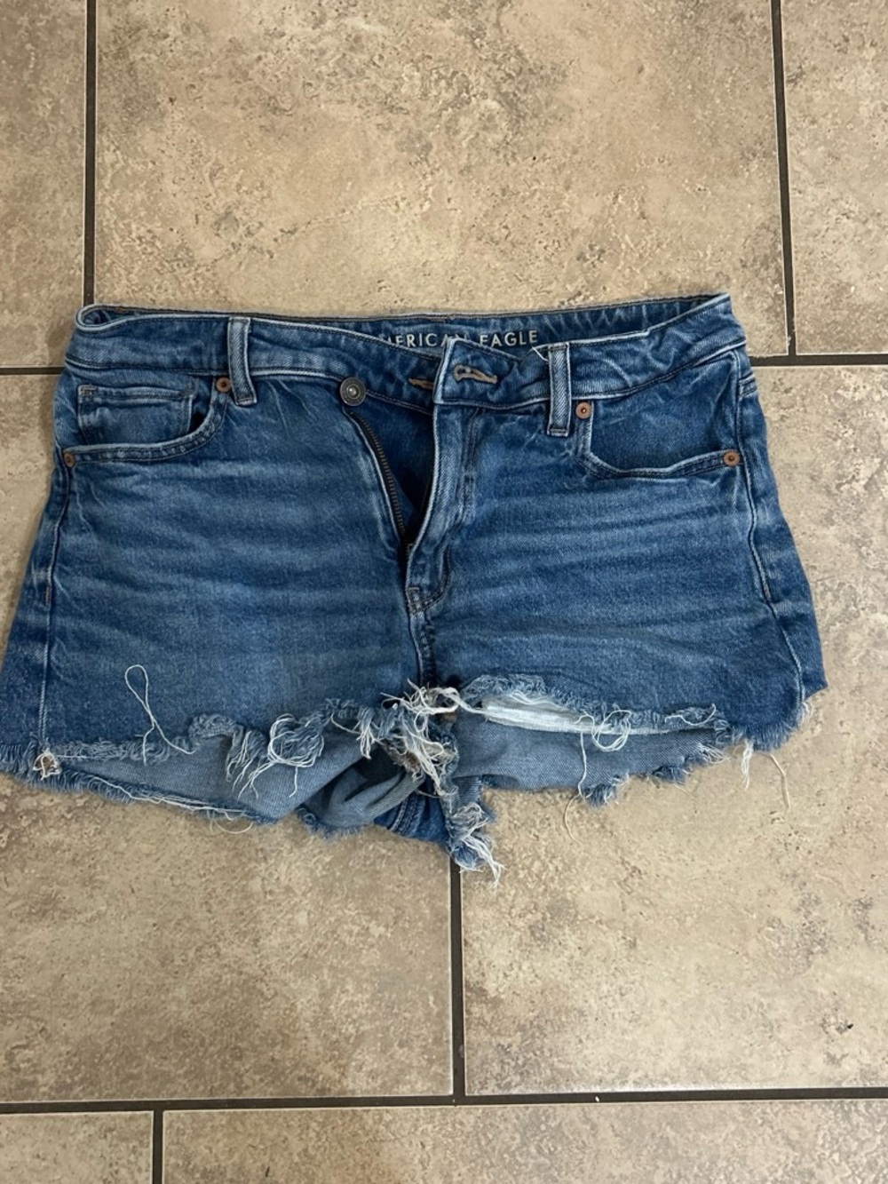 American Eagle Outfitters Raw-Hem Distressed Denim Shorts - Blue